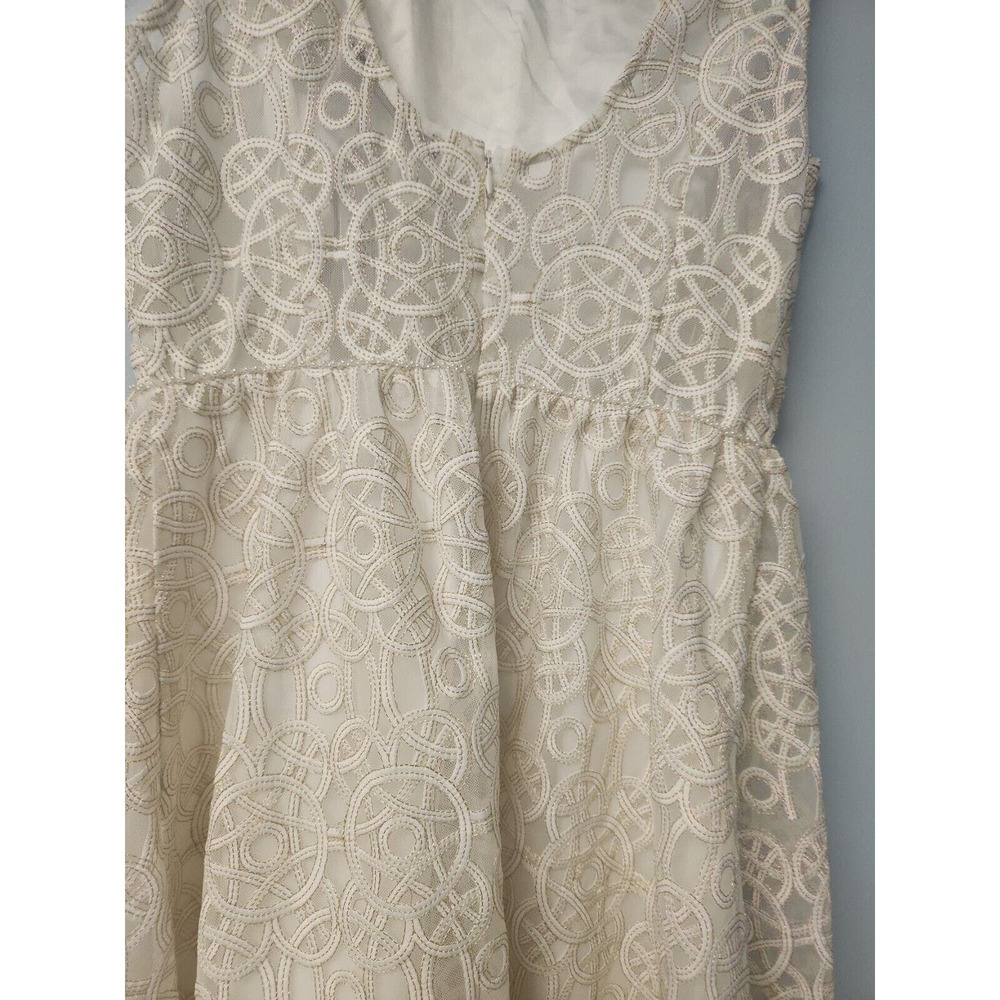 White Lined Sheer Dress Gold Embroidery Pearl Waistline Ark‎ & Co L + Video - Picture 6 of 8